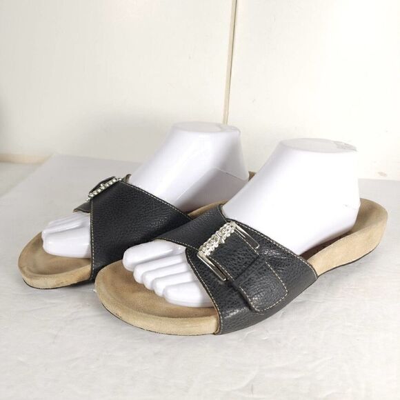 Spring Step L'artiste Women's EU40 US9-9,5 Black Leather One Strap Slide Sandals - Picture 1 of 13